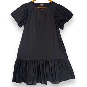 Lilla P 100% Cotton Dress Voile Flutter Sleeve Peplum Ruffle Hem Black Classic S